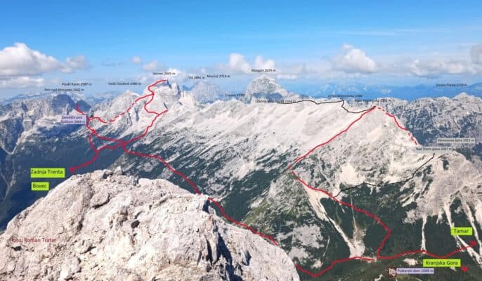 Turistické trasy v okolí priesmyku Vršič, Kranjska Gora, Slovinsko